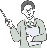 指差し棒を使って紹介する男性のイラスト